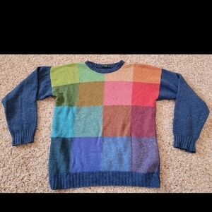 Vtg 100% Wool The National Trust England Rainbow Colorblock Mens Sweater! Large